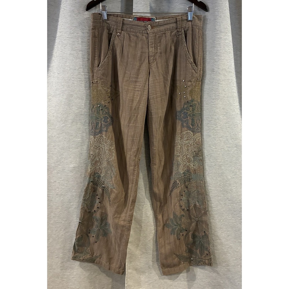 Y2K BIYA Johnny Was Two Ten Ten Five Embroidered Floral Pants Sz 8 Boho Hippie